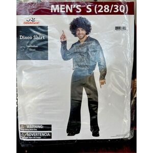Celebrate! Men's Disco Costume Shirt‎ Top Silver Polyester Size S (28/30)